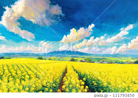 菜の花畑のイラスト 菜の花畑のイラスト 111793850