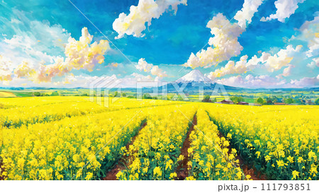 菜の花畑のイラスト 菜の花畑のイラスト 111793851