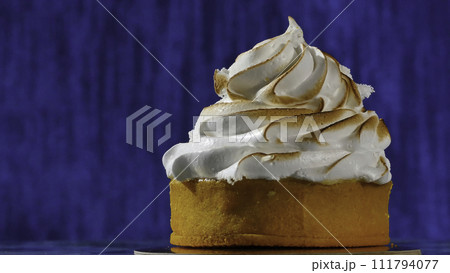 Close up decorated whip cream. Whipped cream on the cake 111794077
