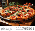 AI-generated content. Pepperoni pizza with sausage and cheese. Generative AI 111795301