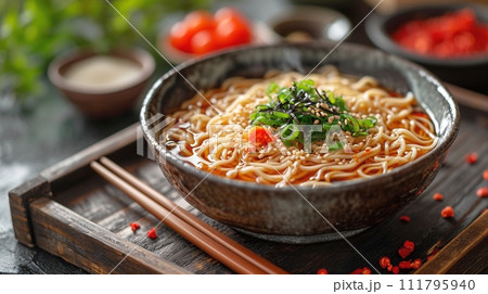 日本の伝統的なそば、うどんの定食 111795940