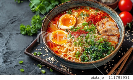 日本の伝統的なそば、うどんの定食 111795951