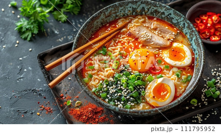 日本の伝統的なそば、うどんの定食 日本の伝統的なそば、うどんの定食 111795952