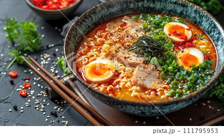 日本の伝統的なそば、うどんの定食 111795953