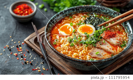 日本の伝統的なそば、うどんの定食 111795954