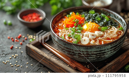 日本の伝統的なそば、うどんの定食 111795958