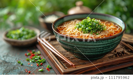 日本の伝統的なそば、うどんの定食 111795962