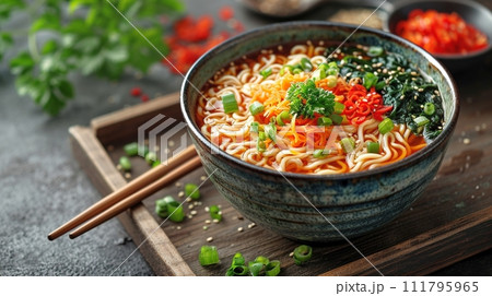 日本の伝統的なそば、うどんの定食 111795965