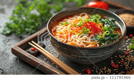 日本の伝統的なそば、うどんの定食 111795966