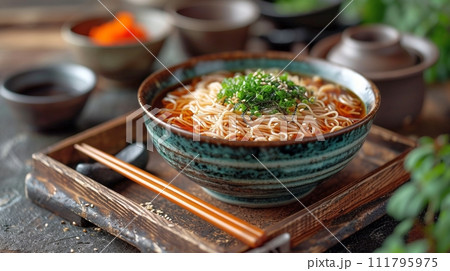 日本の伝統的なそば、うどんの定食 111795975