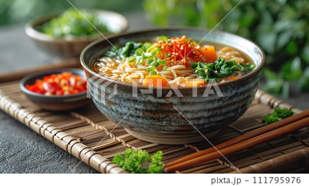 日本の伝統的なそば、うどんの定食 日本の伝統的なそば、うどんの定食 111795976