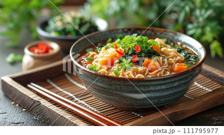 日本の伝統的なそば、うどんの定食 111795977