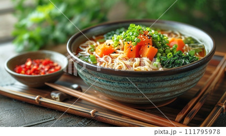 日本の伝統的なそば、うどんの定食 111795978