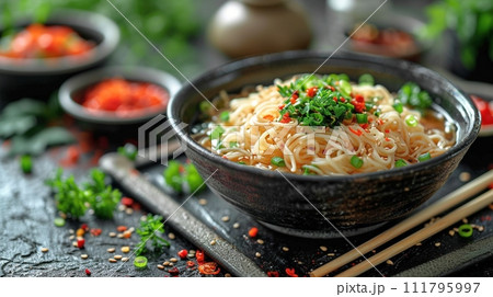 日本の伝統的なそば、うどんの定食 日本の伝統的なそば、うどんの定食 111795997