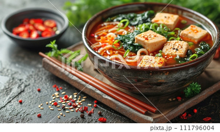 日本の伝統的なそば、うどんの定食 日本の伝統的なそば、うどんの定食 111796004