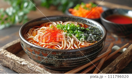 日本の伝統的なそば、うどんの定食 日本の伝統的なそば、うどんの定食 111796020