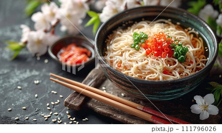 日本の伝統的なそば、うどんの定食 111796026