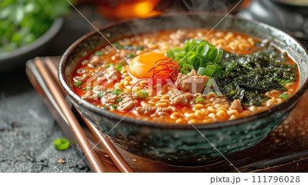 日本の伝統的なそば、うどんの定食 111796028