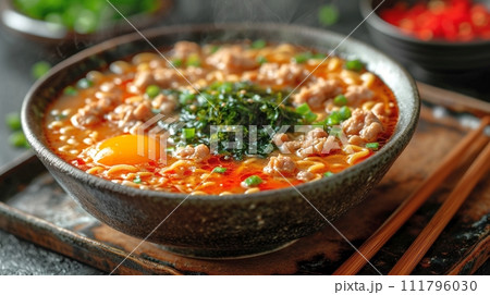 日本の伝統的なそば、うどんの定食 111796030