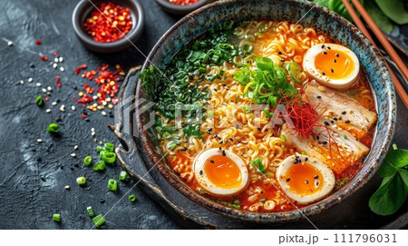 日本の伝統的なそば、うどんの定食 111796031