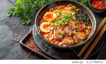 日本の伝統的なそば、うどんの定食 日本の伝統的なそば、うどんの定食 111796032