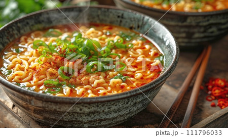 日本の伝統的なそば、うどんの定食 111796033