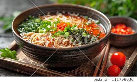 日本の伝統的なそば、うどんの定食 111796036