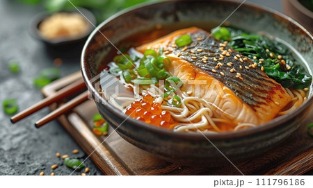 日本の伝統的なそば、うどんの定食 111796186