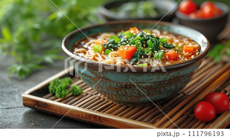 日本の伝統的なそば、うどんの定食 111796193