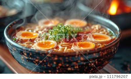 日本の伝統的なそば、うどんの定食 111796207