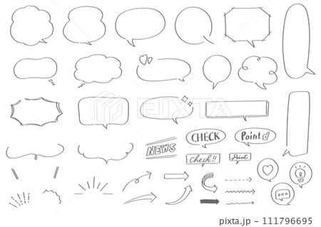 線画の吹き出し・矢印・あしらいセット 線画の吹き出し・矢印・あしらいセット 111796695