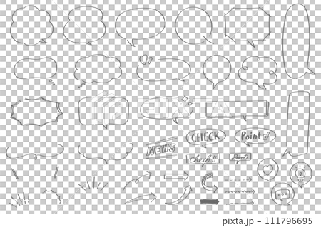 線画の吹き出し・矢印・あしらいセット 線画の吹き出し・矢印・あしらいセット 111796695