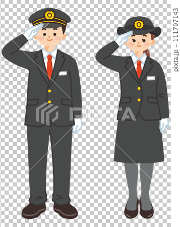 Male and female drivers saluting 111797143