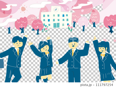 さくら舞う春の学生たち 111797254