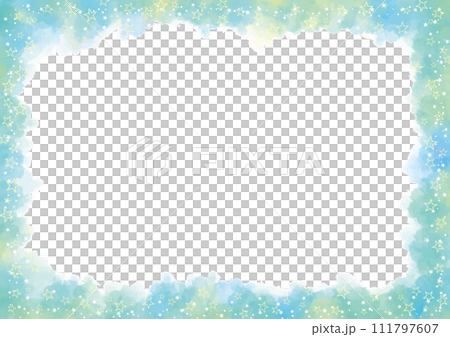 框架鑲嵌著藍色水彩星星 111797607