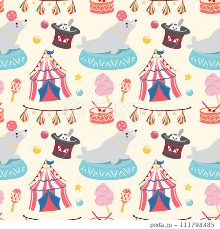Circus seamless pattern on a yellow background Circus seamless pattern on a yellow background 111798385