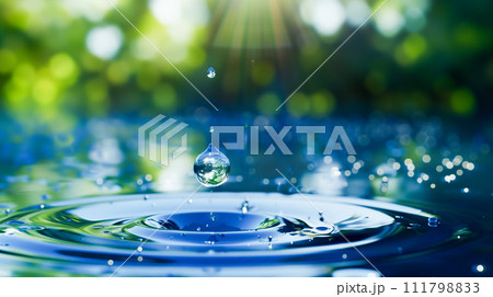 水面に跳ね返る水滴 環境イメージ 水面に跳ね返る水滴 環境イメージ 111798833