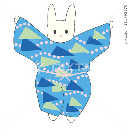 模様のある服を着てジャンプする白いうさぎ 111798870