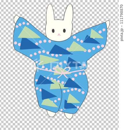 模様のある服を着てジャンプする白いうさぎ 111798870