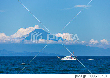 静岡県御前崎市御前崎　御前崎マリンパークからの富士山風景 111799364