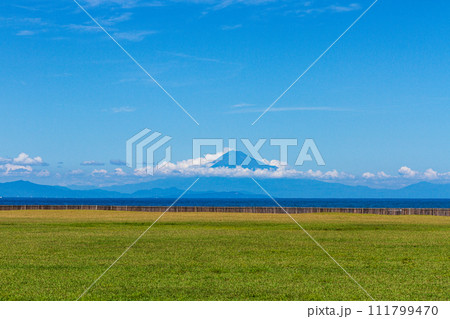 静岡県御前崎市御前崎　御前崎マリンパークからの富士山風景 111799470