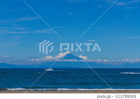 静岡県御前崎市御前崎 御前崎マリンパークからの富士山風景 静岡県御前崎市御前崎 御前崎マリンパークからの富士山風景 111799501