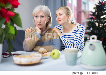 Adult daughter asks for forgiveness from elderly mother after quarrel Adult daughter asks for forgiveness from elderly mother after quarrel 111800986