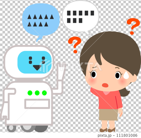 A woman who is having trouble communicating with a robot 111801086