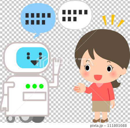 微笑的女人與機器人交談 微笑的女人與機器人交談 111801088