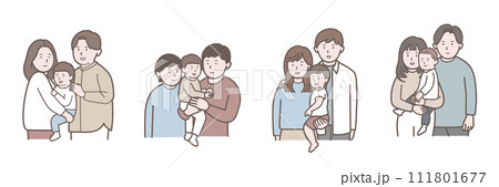 若い3人家族の上半身イラストセット 若い3人家族の上半身イラストセット 111801677