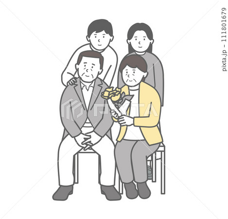 大人4人家族写真風の全身イラスト 大人4人家族写真風の全身イラスト 111801679