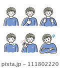 太線タッチの男性セットイラスト(アイコン、アバター、笑う、泣く、落ち込む、OK、NG ) 111802220