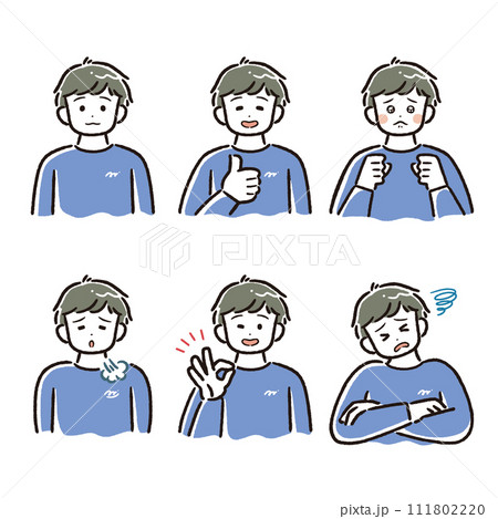 太線タッチの男性セットイラスト(アイコン、アバター、笑う、泣く、落ち込む、OK、NG ) 太線タッチの男性セットイラスト(アイコン、アバター、笑う、泣く、落ち込む、OK、NG ) 111802220