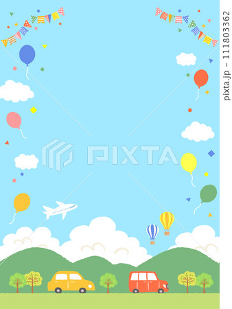 青空と山と車の風景イラスト 111803362
